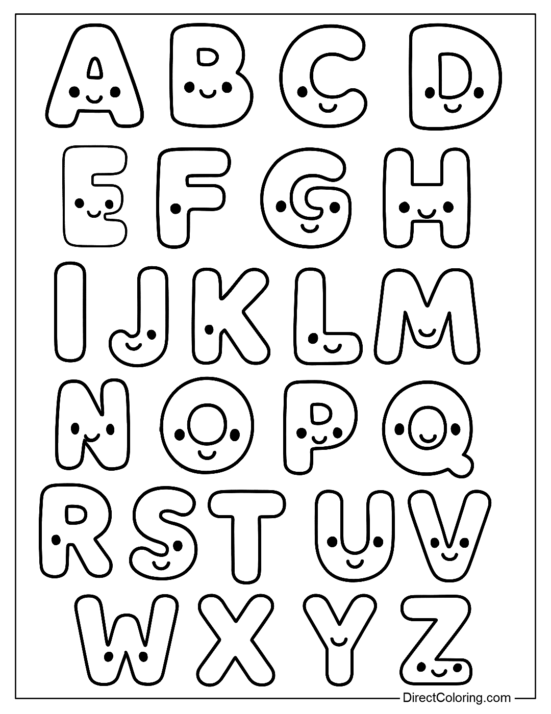 Alphabet Kawaii Coloring Page for Kids